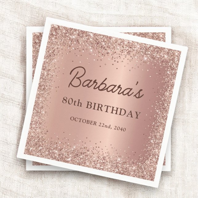 Rose Gold Foil Glitter 90th Birthday Name Napkins (Creator Uploaded)