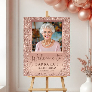 Rose Gold Foil Glitter 90th Birthday Photo Welcome Foam Board