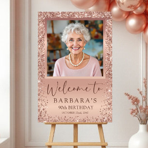 Rose Gold Foil Glitter 90th Birthday Photo Welcome Foam Board