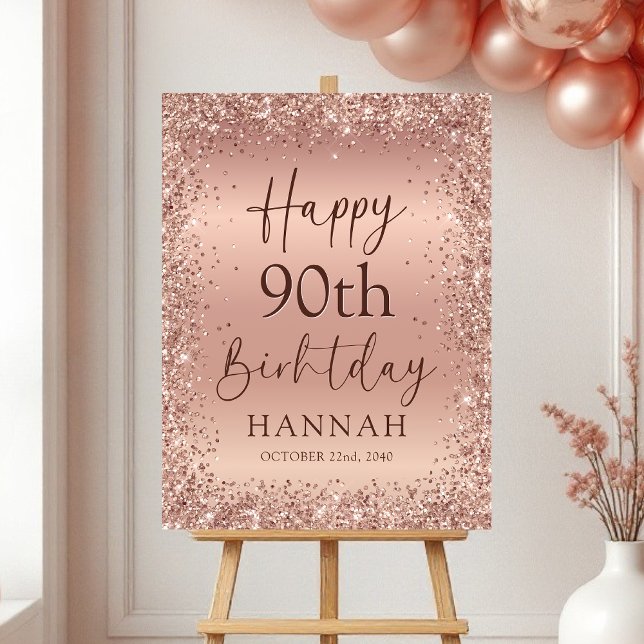 Rose Gold Foil Glitter 90th Birthday Welcome Foam Board (Creator Uploaded)