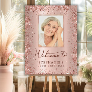 Rose Gold Foil Glitter 95th Birthday Photo Welcome Foam Board