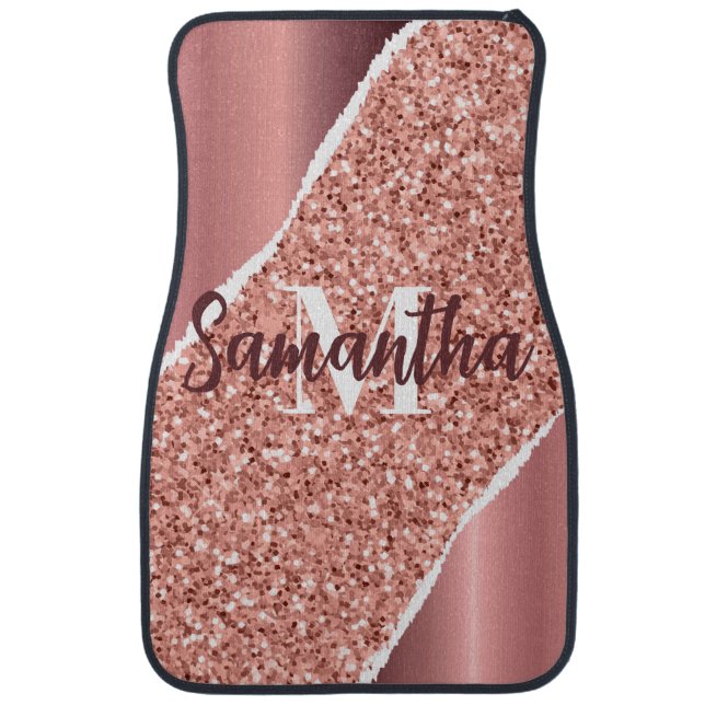 Rose Gold Foil Glitter Car Floor Mat (Front)