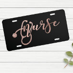 Rose Gold Foil Glitter Look Nurse Nursing License Plate<br><div class="desc">This design may be personalized by choosing the customize further option. You may also transfer onto other items. Contact me at colorflowcreations@gmail.com or use the chat option at the top of the page if you wish to have this design on another product or need assistance. See more of my designs...</div>