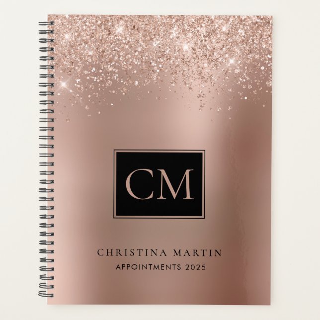 Rose Gold Foil Glitter Monogram Hair and Makeup Planner (Front)