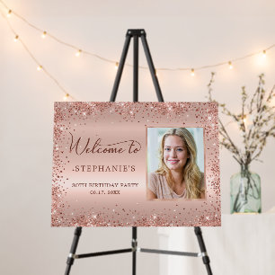 Rose Gold Foil Glitter Photo 30th Birthday Welcome Foam Board