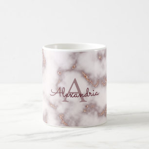 Rose Gold Foil Glitter Pink Marble Name Monogram Coffee Mug
