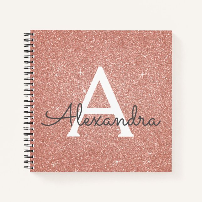 Rose Gold Foil Glitter Sparkle Monogram Notebook (Front)