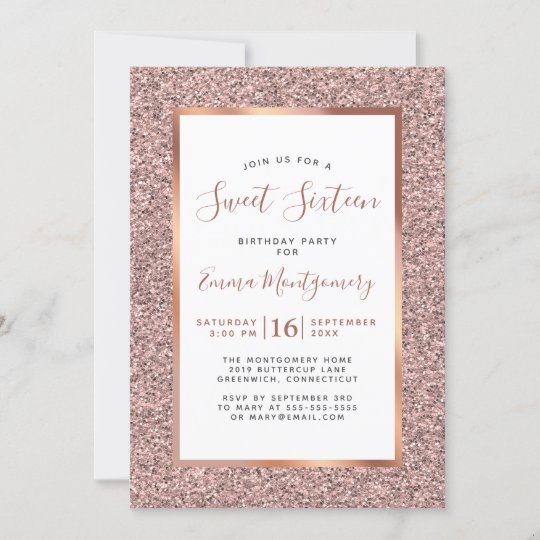 Rose Gold Foil Glitter Sweet 16 Birthday Party Invitation | Zazzle.com