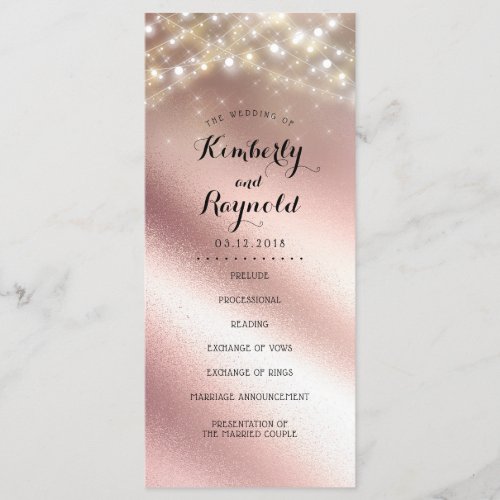 Rose Gold Foil Glitter Wedding Programs
