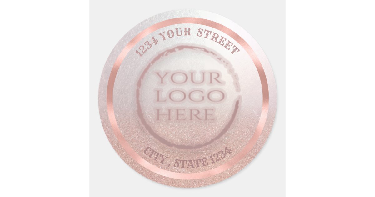 Rose Gold Foil Glittery Return Address Custom Logo Classic Round Sticker Zazzle Com