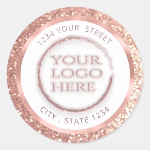 Rose gold foil glittery return address custom logo classic round sticker