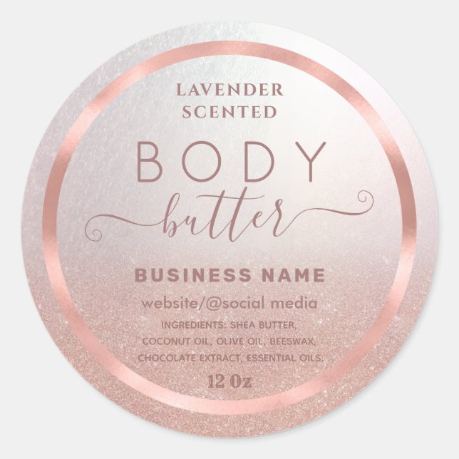 Rose gold foil glittery script  body butter label (Front)