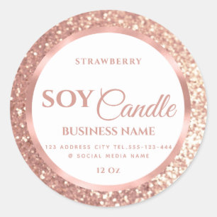 Rose gold foil glittery soy candle classic round s classic round sticker