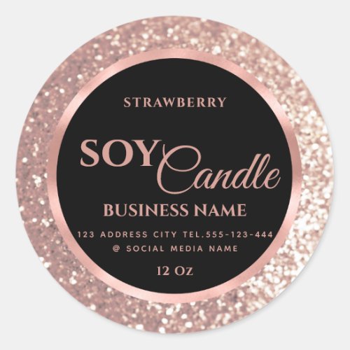 Rose gold foil glittery soy candle classic round s classic round sticker
