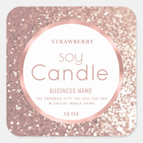 Rose gold foil glittery soy candle  square sticker