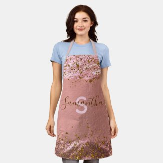 Rose Gold Foil Glittery Stylish Chic Custom Name  Apron
