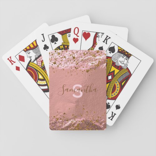 Rose Gold Foil Glittery Stylish Chic Custom Name Poker Cards