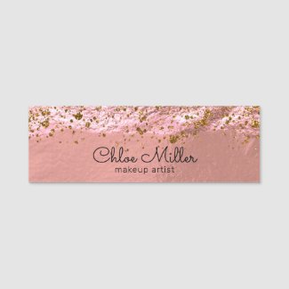 Rose Gold Foil Glittery Stylish Chic Makeup Artist Name Tag