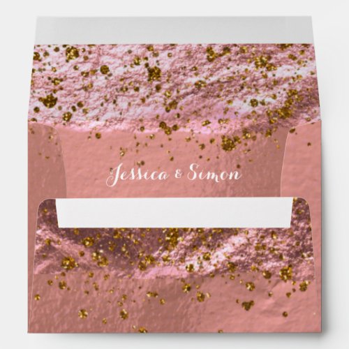 Rose Gold Foil Glittery Stylish Chic Wedding Envelope