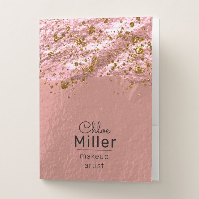 Rose Gold Foil Glittery Stylish Glam Makeup Artist Pocket Folder (Front)