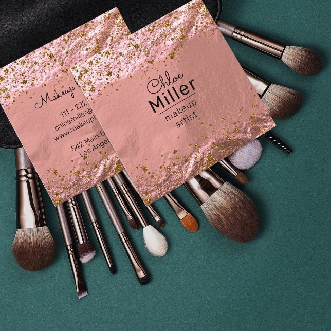 Rose Gold Foil Glittery Stylish Glam Makeup Artist Square Business Card (Creator Uploaded)