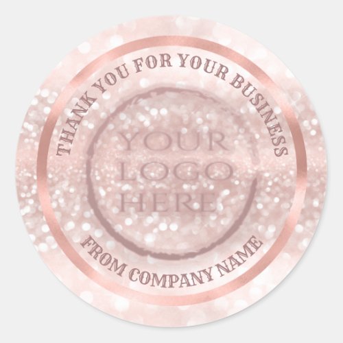 Rose gold foil glittery thank custom logo classic  classic round sticker