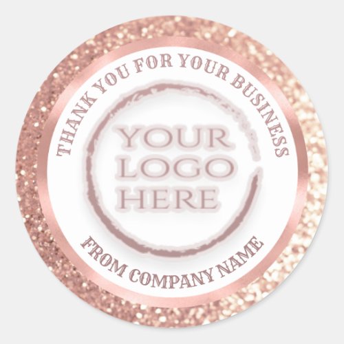 Rose gold foil glittery thank custom logo classic round sticker