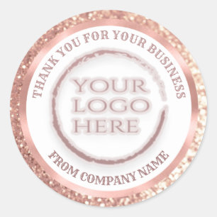 Rose gold foil glittery thank custom logo classic round sticker