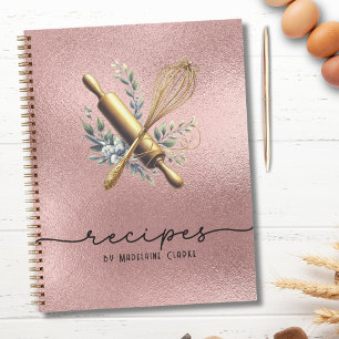Rose Gold Foil &Gold Whisk Bakery Baking Utensils Notebook