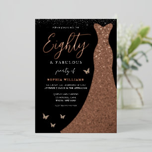 Rose Gold Foil Gown 80th Birthday Party Invitation