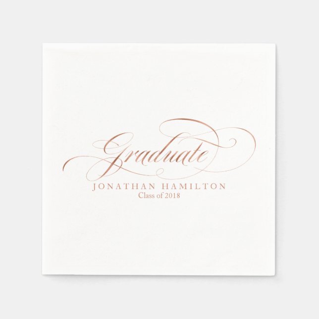 Rose Gold Foil Graduate Fancy Calligraphy Paper Napkins (Front)