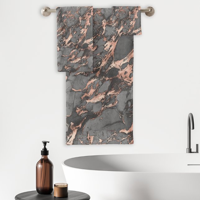 Rose Gold Foil Gray Marble Bath Towel Set (Creator Uploaded)