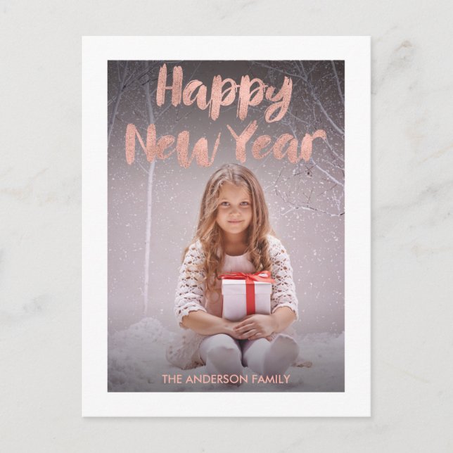 Rose Gold Foil Happy New Year's Photo Postcard (Front)