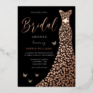 Rose Gold Foil Heart Dress Black Bridal Shower Invitation