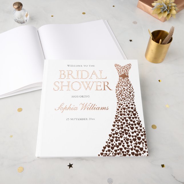 Rose Gold Foil Heart Dress Bridal Shower Guest Book (Front Open)