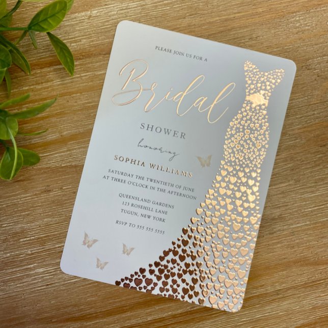 Rose Gold Foil Heart Dress Butterfly Bridal Shower Invitation (Creator Uploaded)