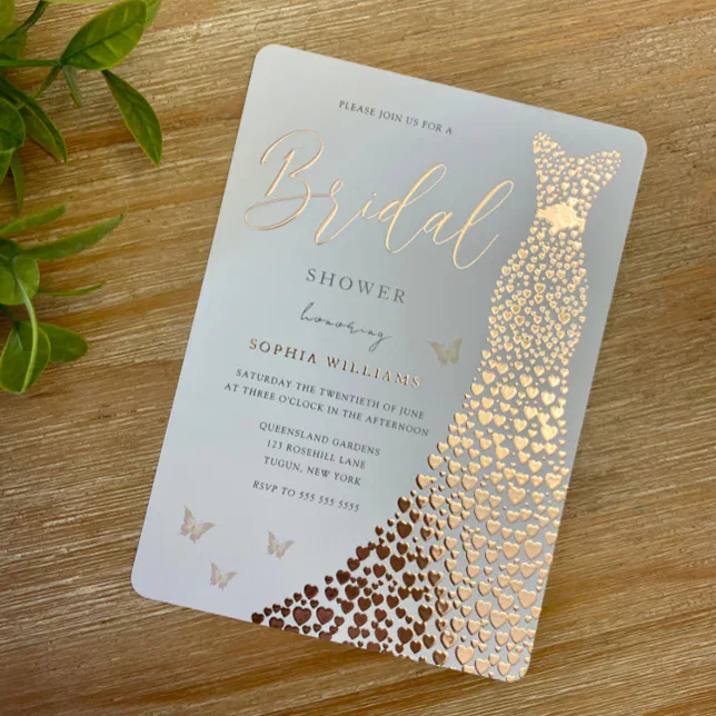 princess polly baby blue dress Rose Gold Foil Heart Dress Butterfly Bridal Shower Invitation