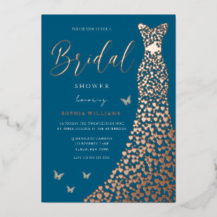 Rose Gold Foil Heart Dress Ocean Bridal Shower Foil Invitation