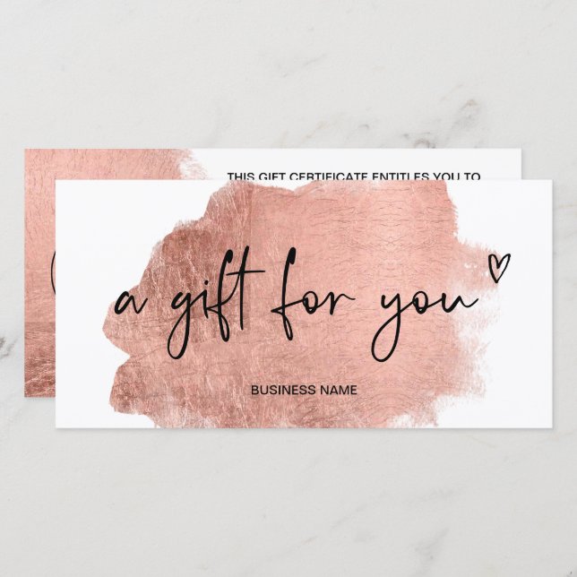 rose gold foil heart logo gift certificate (Front/Back)