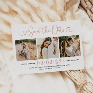 Rose Gold Foil Heart Script Save the Date Card