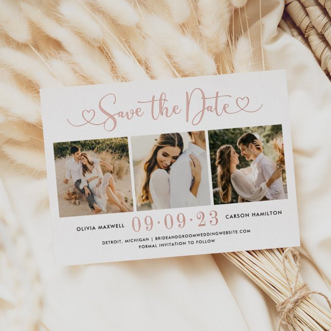 Rose Gold Foil Heart Script Save the Date Card (Creator Uploaded)