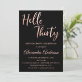 Rose Gold Foil Hello 30 Thirty Birthday Party Invitation (Standing Front)