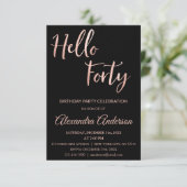 Rose Gold Foil Hello 40 Forty Birthday Party Invitation (Standing Front)