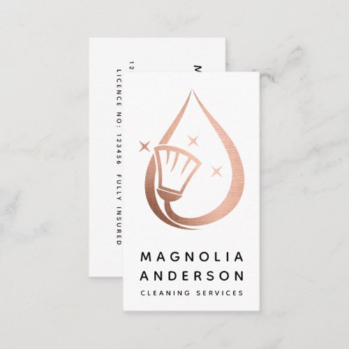 Rose Gold Foil House Cleaning Services Business Card