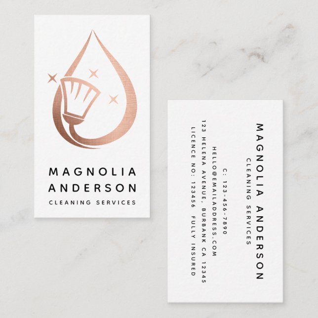 Rose Gold Foil House Cleaning Services Business Card (Front/Back)