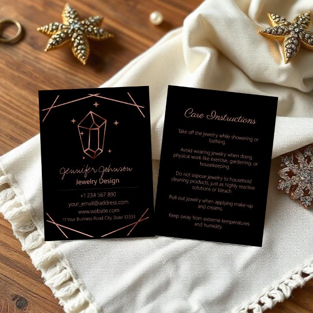 Rose Gold Foil Jewelry Care Business Card (Creator Uploaded)