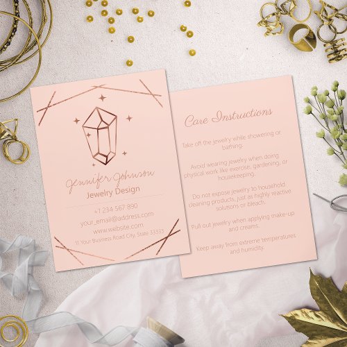 Rose Gold Foil Jewelry Care Business Card