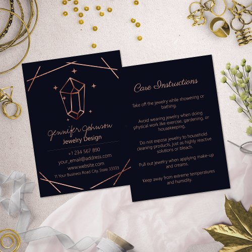 Rose Gold Foil Jewelry Care Business Card