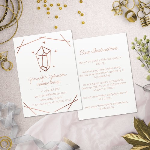 Rose Gold Foil Jewelry Care White Business Card