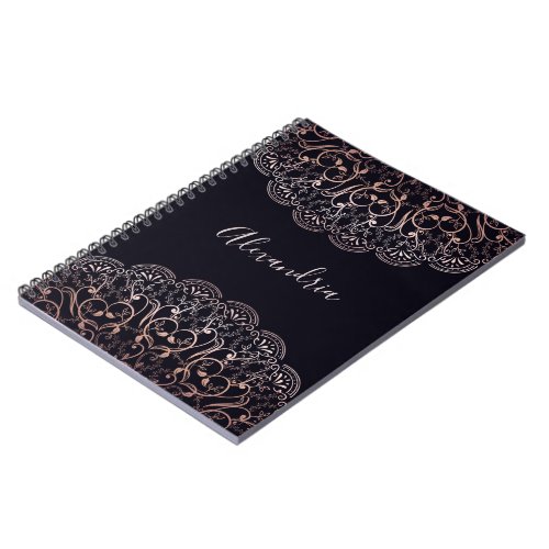 Rose gold foil lace mandala black journal